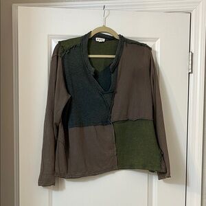 POL Patchwork Blouse in Green and Brown